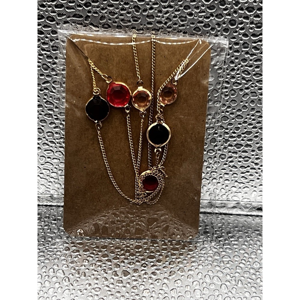 Lauren Conrad Gold Tone Necklace 32" W/ 3" Extender Pink/red Stones Single Layer - Picture 7 of 7